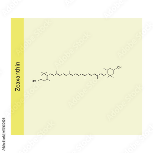 Zeaxanthin Carotenoid yellow pigment Molecular structure skeletal formula on yellow background. photo