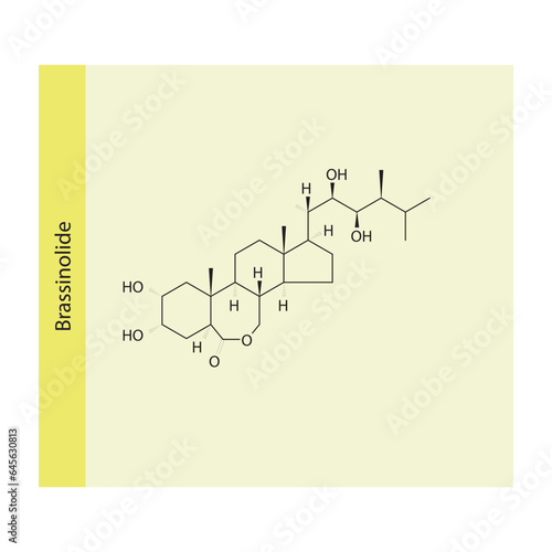 Brassinolide Plant Steroid - growth regulator Molecular structure skeletal formula on yellow background.