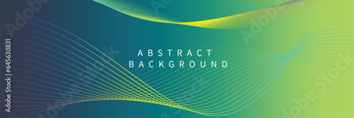 An abstract blue-green backdrop adorned with green-yellow wave lines creates a modern, flowing design element, embodying a futuristic technology concept. Perfect for posters, banners, brochures, busin