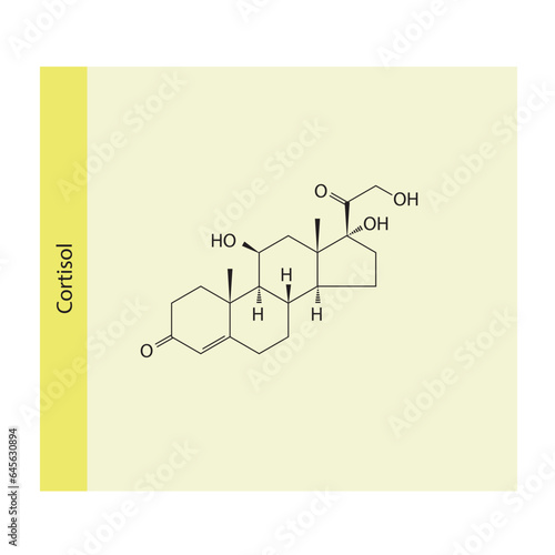 Cortisol Steroid Hormone stress hormone Molecular structure skeletal formula on yellow background.