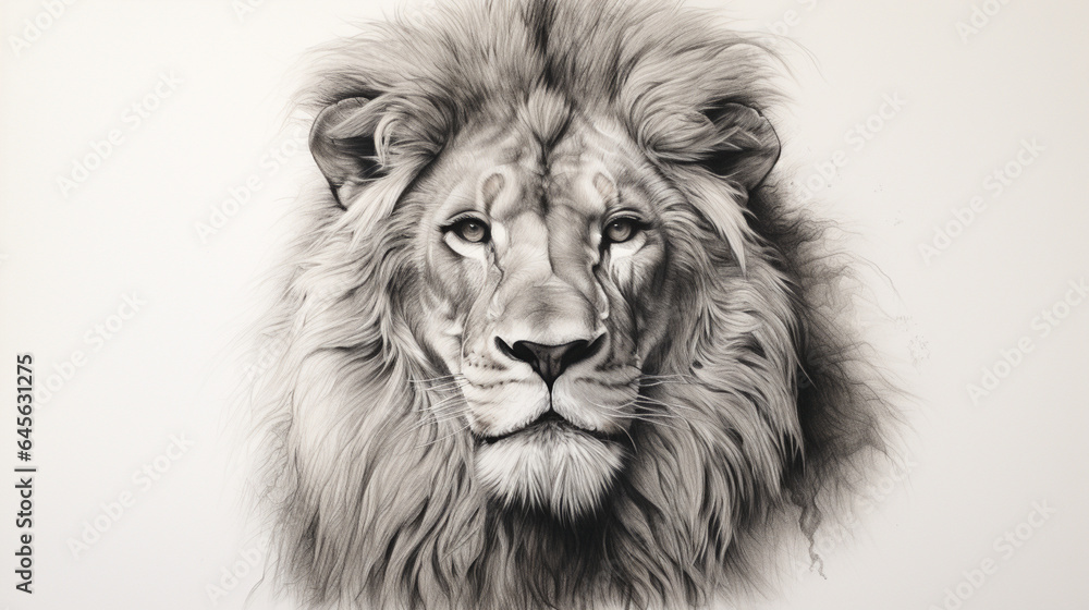 A detailed pencil drawing of a majestic lion's face, showcasing the power and grandeur of wildlife