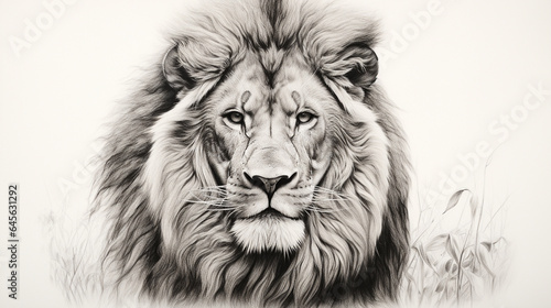 A detailed pencil drawing of a majestic lion s face  showcasing the power and grandeur of wildlife