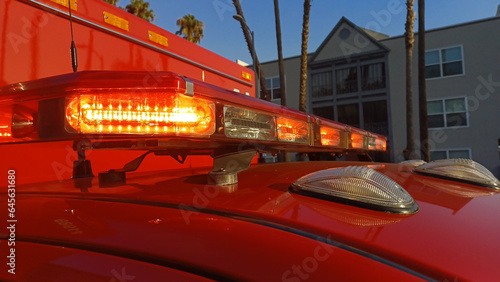 Flashing light bar on Los Angeles Fire Department ambulance