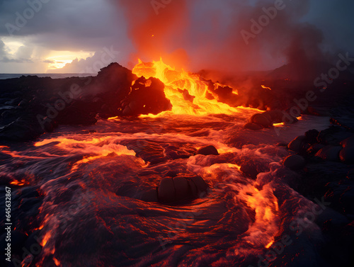 Lava is flowing from the volcano