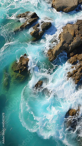 Top View of Yellow Sand Beach Seashore Surrounded by Crystal-Clear Turquoise Waves