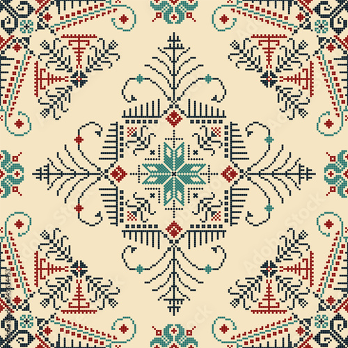 Traditional Latvian embroidery seamless pattern, vector illustration