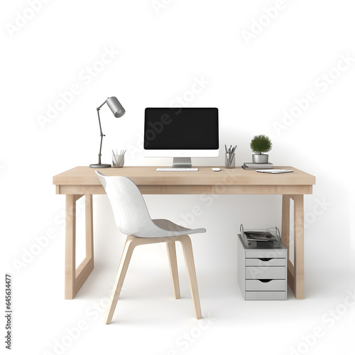 desk and chair on a white background.