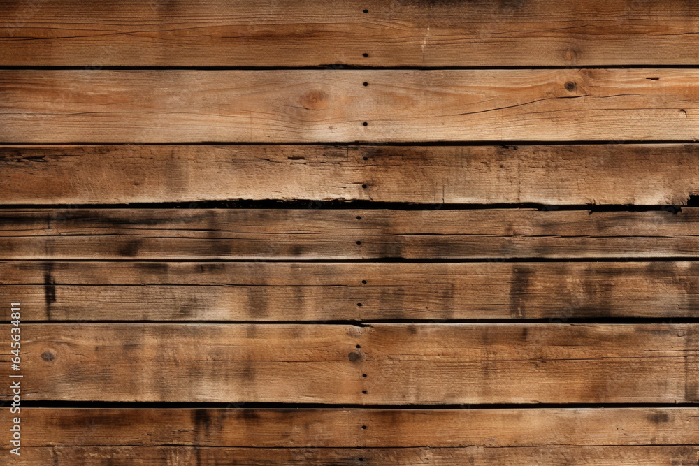 Fototapeta premium A wooden wall, background. Arranged in horizontal planks with a few small gaps between them