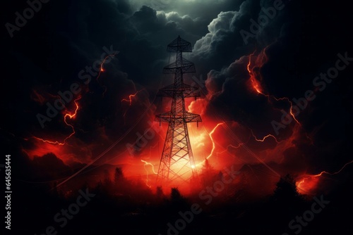 Energy dark bolt fire tower background. Generate AI