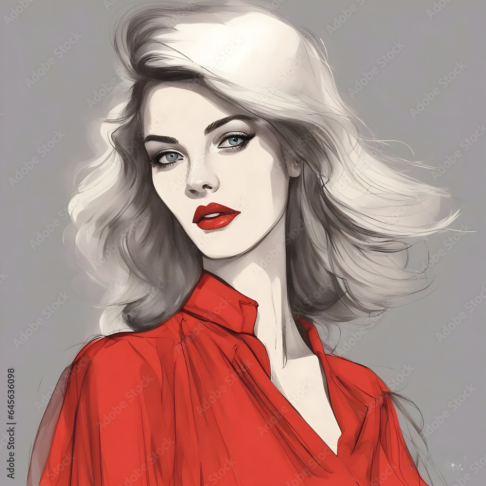 portrait of a woman in red dress, a beautiful woman in a luxurious red ...