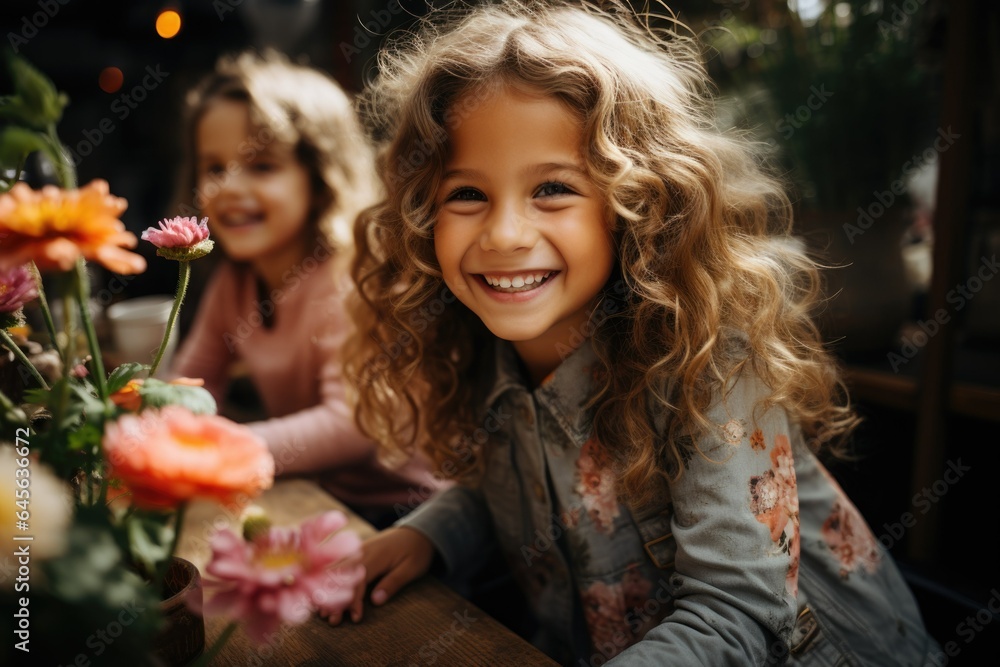 Fototapeta premium Cheerful young friends embracing, sharing love and happiness indoors, smiling at camera.