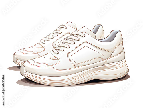 A pair of white sneakers on white backgrounds