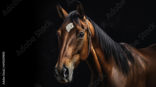 A Brown Horse Standing in a Dark Room Close-Up Selective Focus