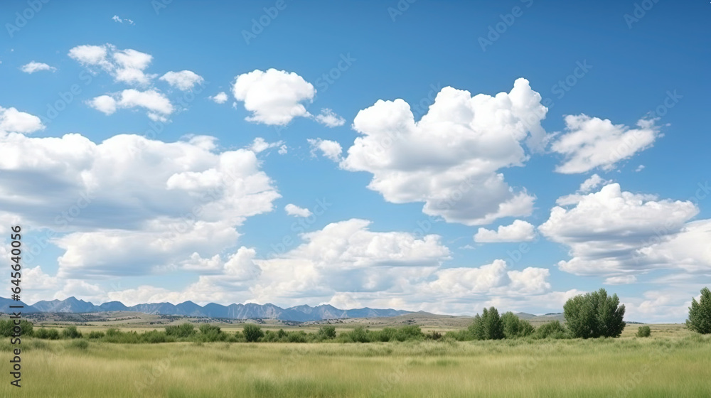 Background with White Fluffy Clouds on Bright Blue Sky