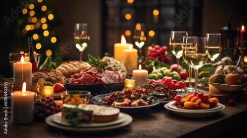 christmas, dinner, party, celebrate, festive, dining, friendship, luxury, new year, plate. christmas dinner party coming to celebrate. luxury dining long time to see and then candle and plate too much