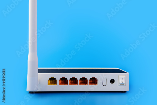 Internet router, LAN connection, data transfer, internet speed, wi fi, blue background