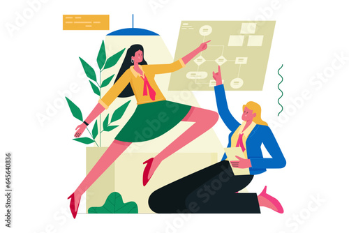 Team Workflow Strategy at Planning Board Vector Illustration
