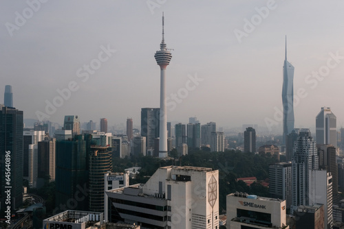 View of Kuala Lumpur city, KL and Merdeka 118 Towers on sunny day, Malaysia.