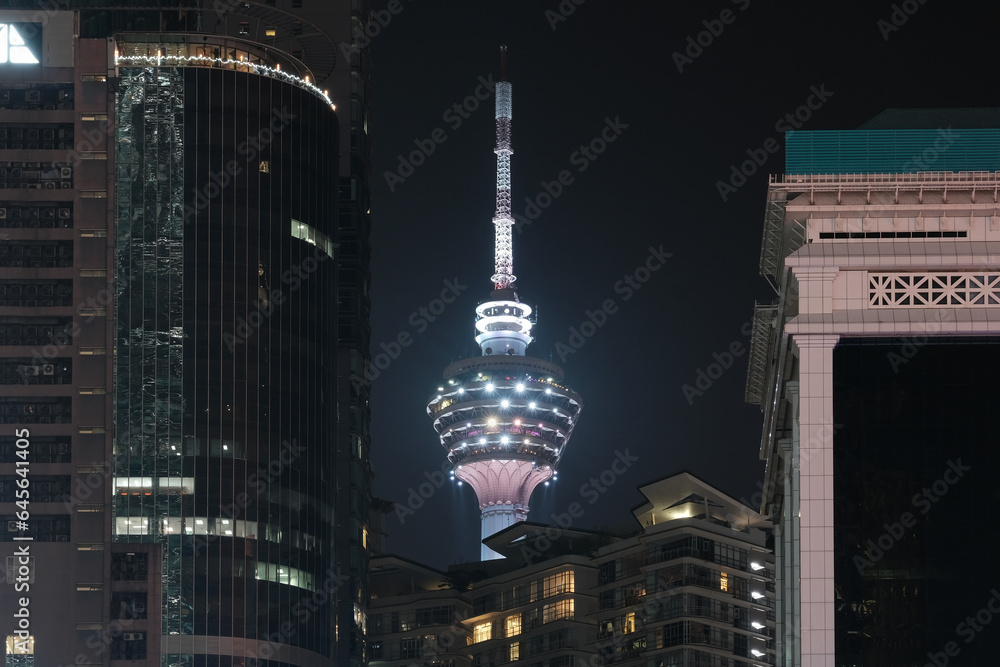 Naklejka premium Night view of Kuala Lumpur Tower, Malaysia.