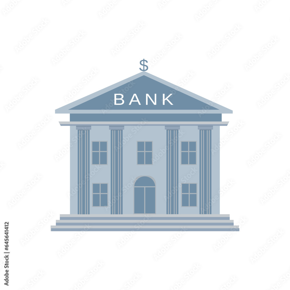 Flat vector illustration of bank building isolated on white background