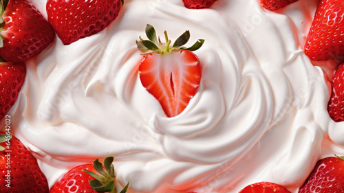Delicious Yogurt and Strawberry Seamless Background