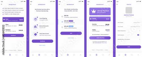 Membership and Basic, Premium Subscription Plans and Profile Screen App UI Kit Template
