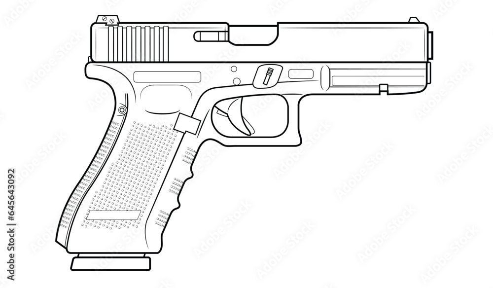 Vector illustration of the automatic pistol on a white background. Right side.