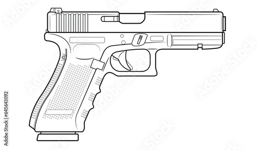 Vector illustration of the automatic pistol on a white background. Right side.