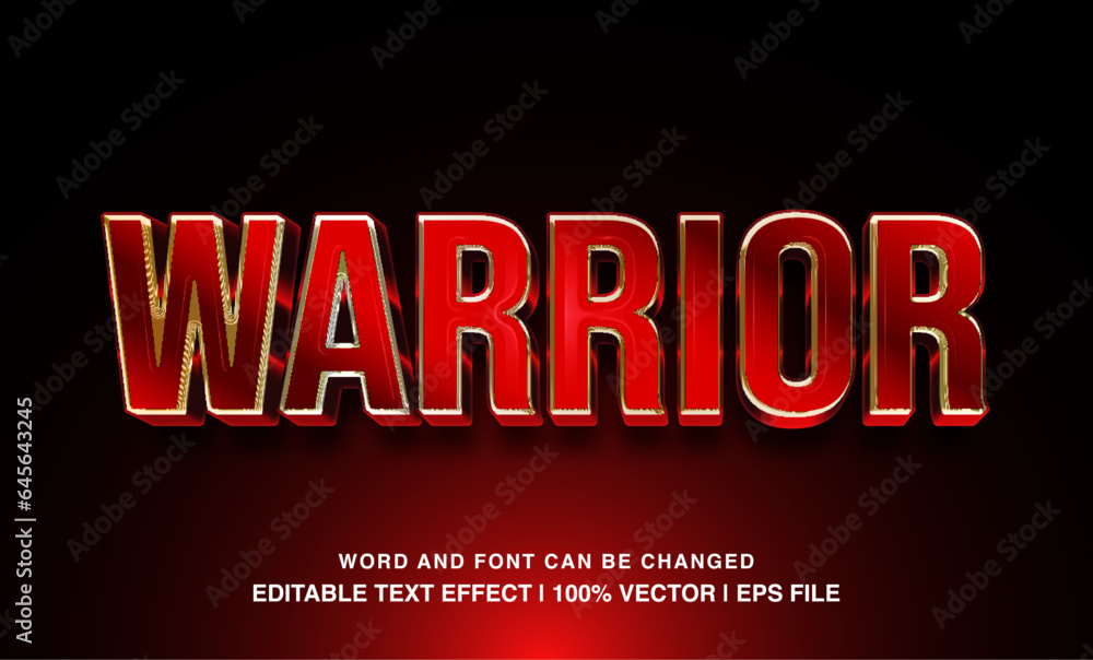 Warrior editable text effect template, 3d bold red glossy futuristic typeface, premium vector