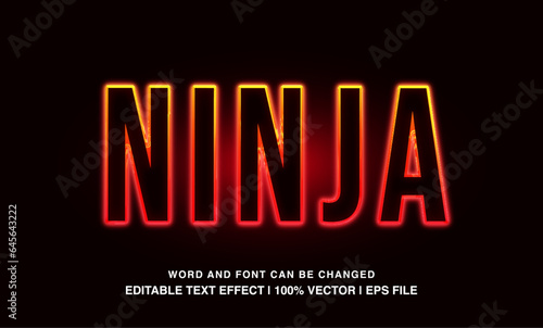 Ninja editable text effect template, neon light futuristic typeface, premium vector