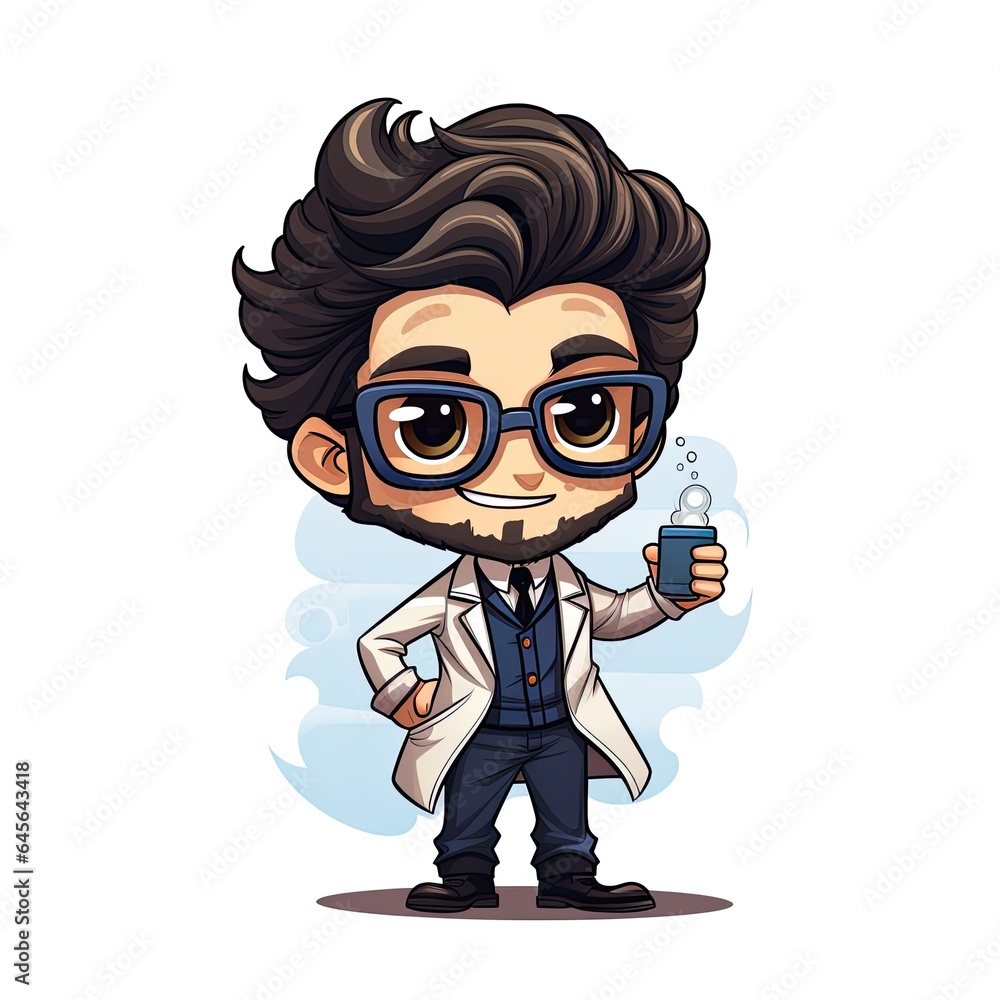 Cute Cartoon Scientist isolated on a white background