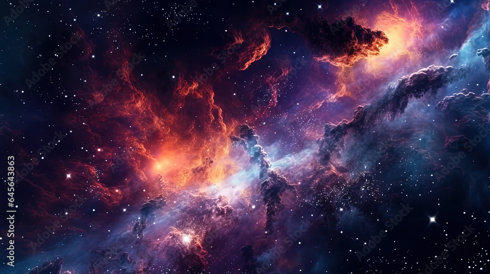 Fototapeta premium Dark Night Sky with Stars and Nebulous Clouds