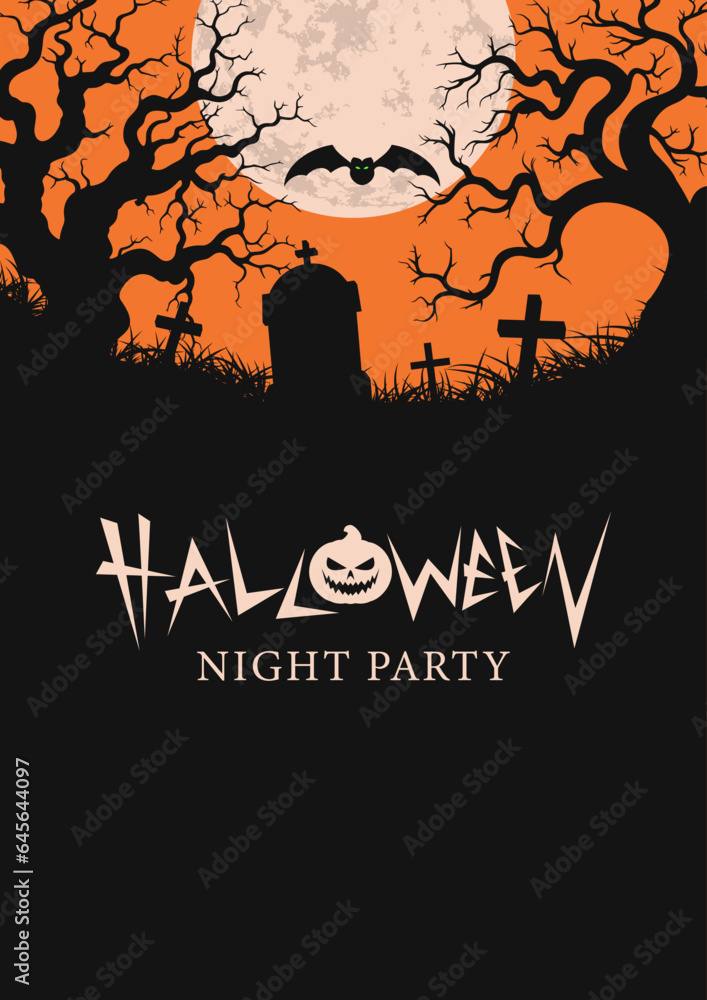 Halloween night party. Poster, flyer design. Vector illustration