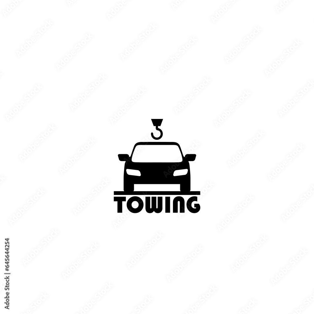 Silhouette towing car logo design isolated on white background Silhouette towing car logo design isolated on white background