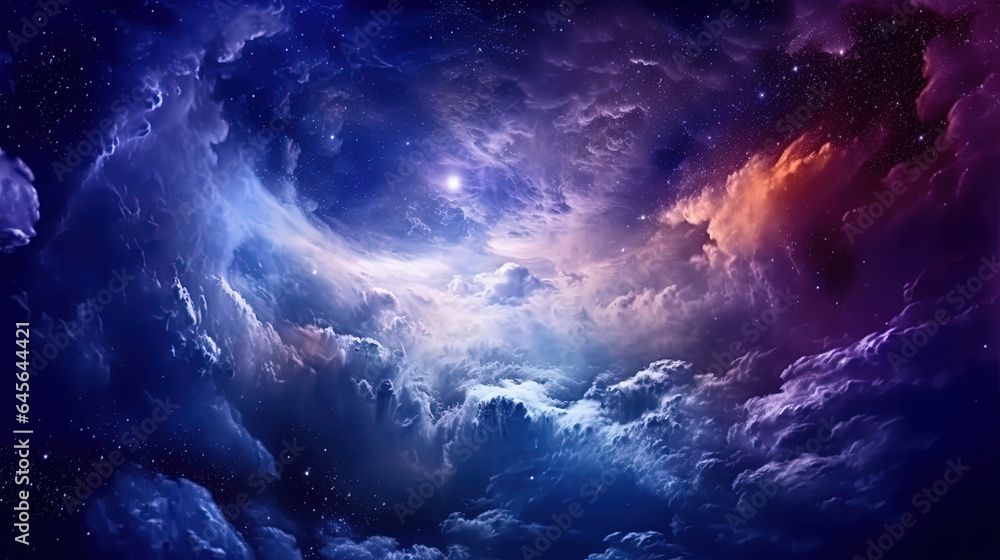 Fototapeta premium Dark Night Sky with Stars and Nebulous Clouds