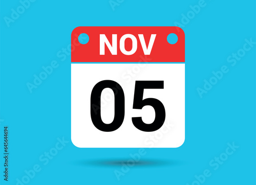 November 5 Calendar Date Flat Icon Day 5 Vector Illustration