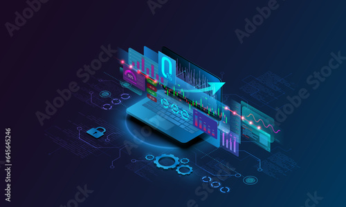 High tech background image, technology, laptop, concept, graph, business, trading, exchange, finance, stock market