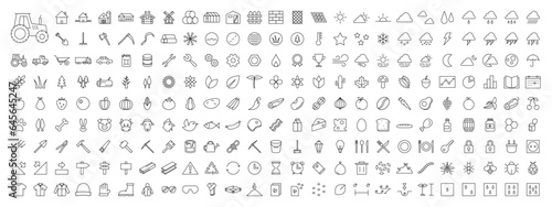 Farming and Agriculture Outlined Vector Icon Megapack Set Transparent Background PNG Editable Stroke EPS AI