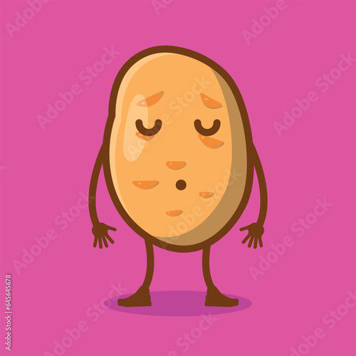 Vector Illustration Design of a Sweet, Hand-Drawn Potato Character Enjoying a Peaceful Nap