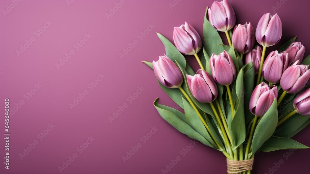 tulips on purple background, copy space tulips on purple background, copy space