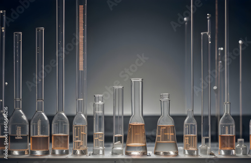 Laboratory glassware with liquid in test tubes, science research and development concept, AI Generative