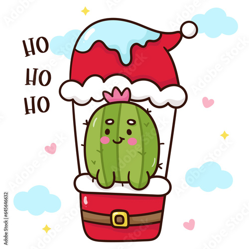 christmas cactus in santa hat balloon kawaii x mas card