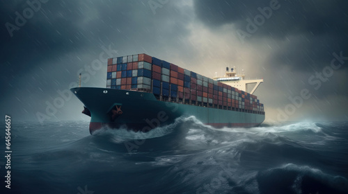 A Sea Container Ship Braving a Stormy Journey Across the Vast Ocean Waters.