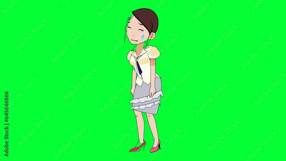 Cartoon girl crying background and 2d animation, Cartoon character, sad, women cry, lady tears, weeping, green screen Cartoon girl crying background and 2d animation, Cartoon character, sad, women cry, lady tears, weeping, green screen