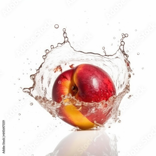 Nectarine falling in water splash on white background