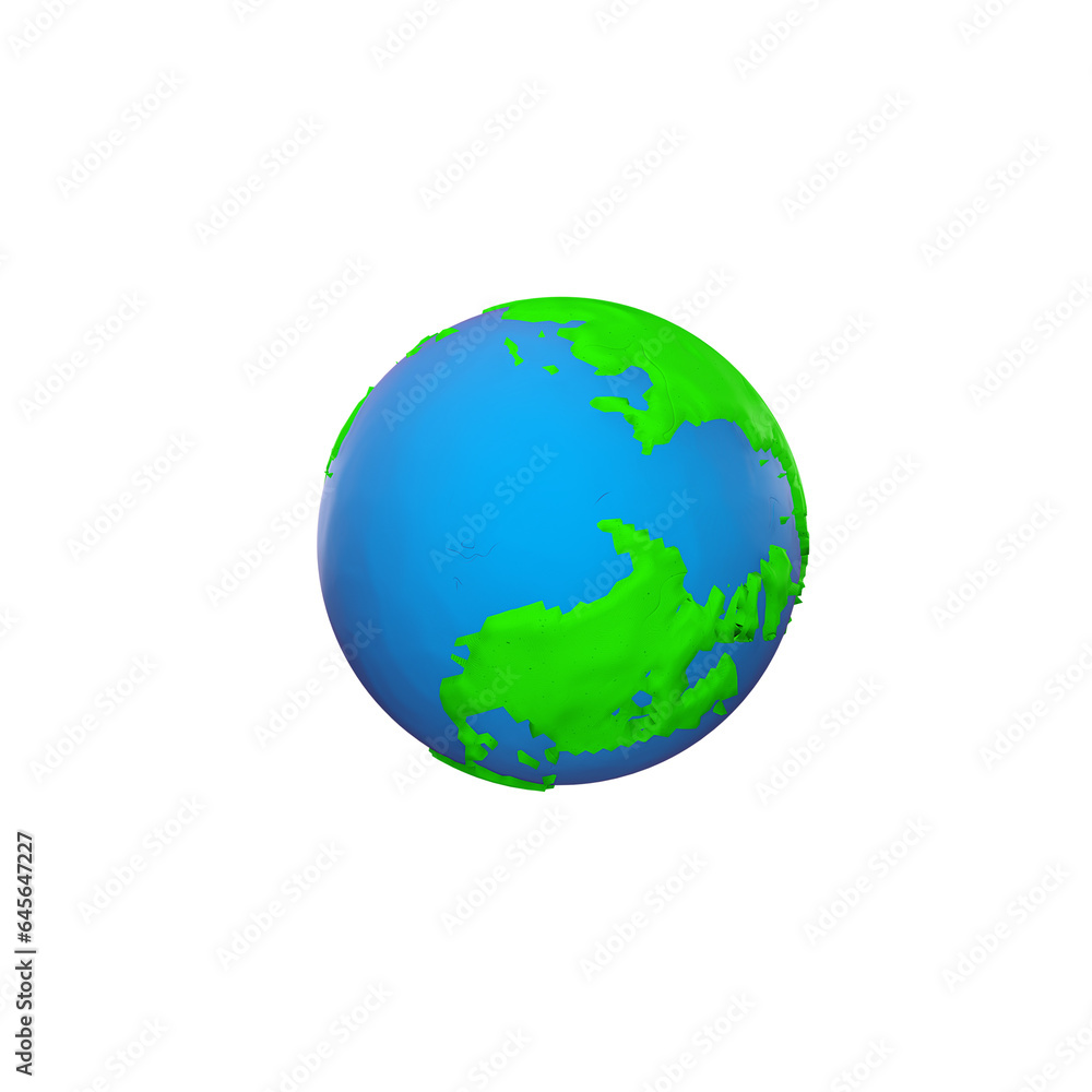 3d illustration. Planet Earth icon, Modern trendy design in plasticine, polymer clay, clay doh, play doh texture sign symbol on white background. 