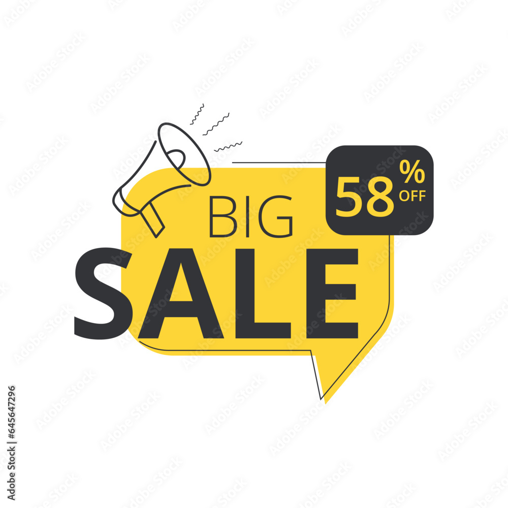 Modern big sale banner composition with abstract vector flat discount background template. Discount promotion layout banner template design up to 58% off. Vector illustration.