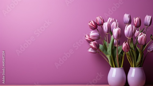 tulips on purple background, copy space