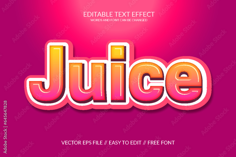 Juice 3d fully editable eps text effect template