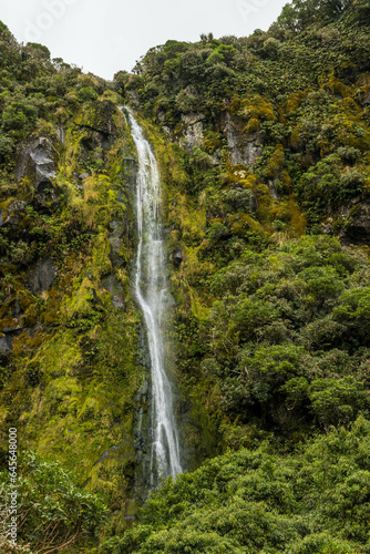 waterfall in Egmont National Park in New Zealand.